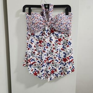 Floral Halter Top with Red and Blue Flowers